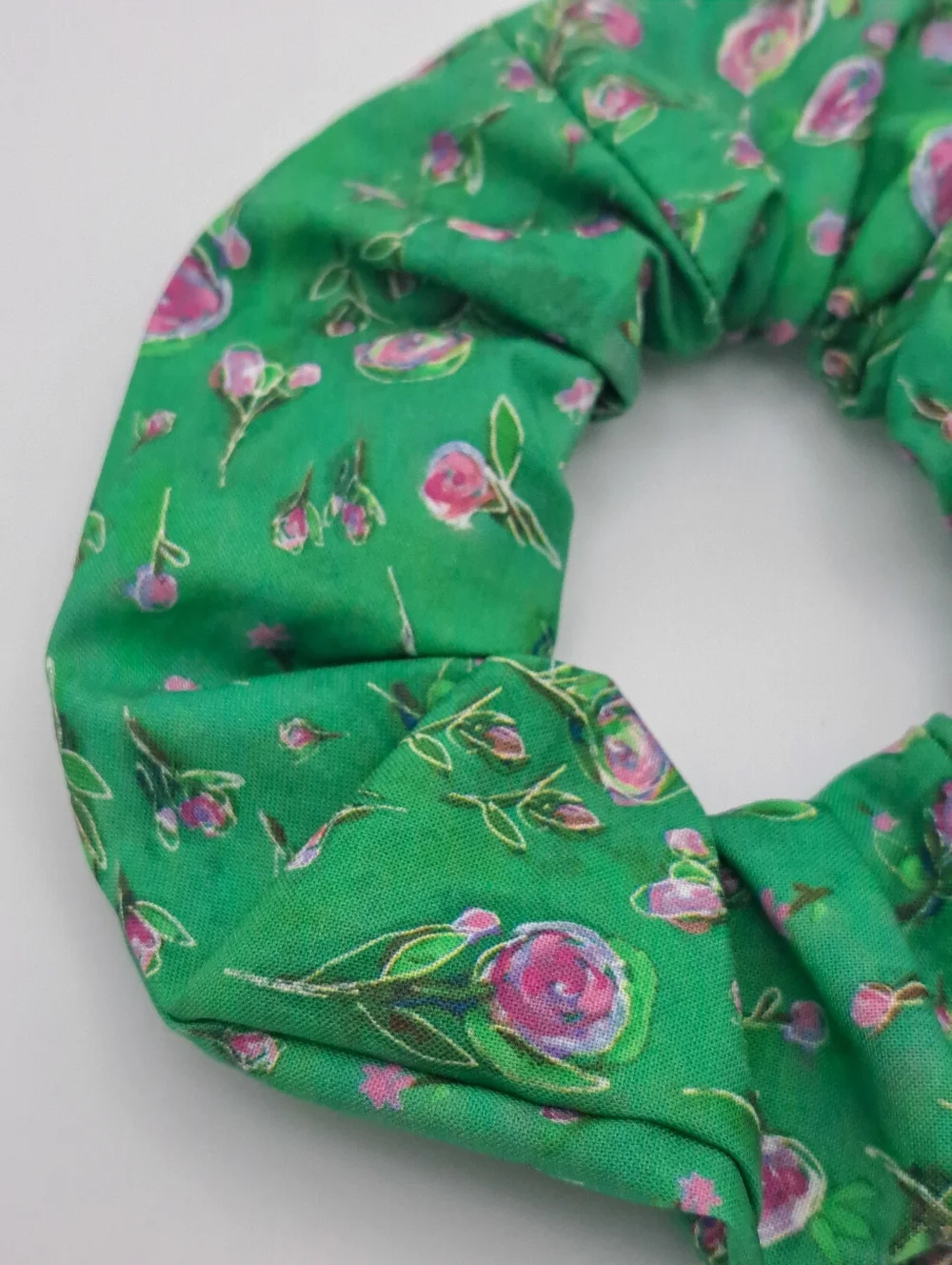 Green Floral Scrunchie Hair Tie - Women Accessories Cotton Elastic Band